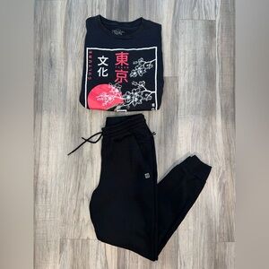 Black Graphic T shirt and Joggers Set